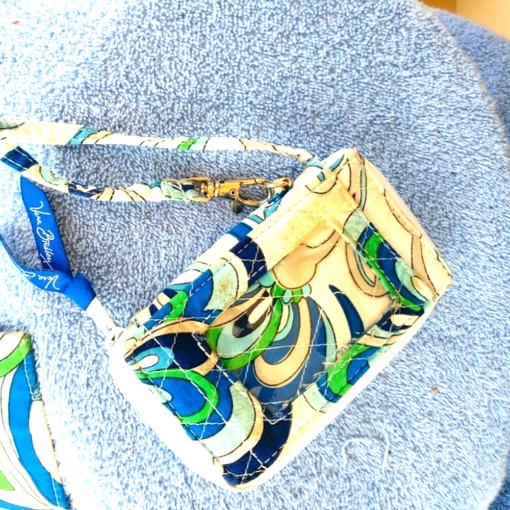 Vera Bradley Credit Card Wristlet & CheckBook Mediterranean Pat. 2 PC. Retired